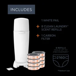Complete Diaper Pail Registry Gift Set with 8 Refill Bags