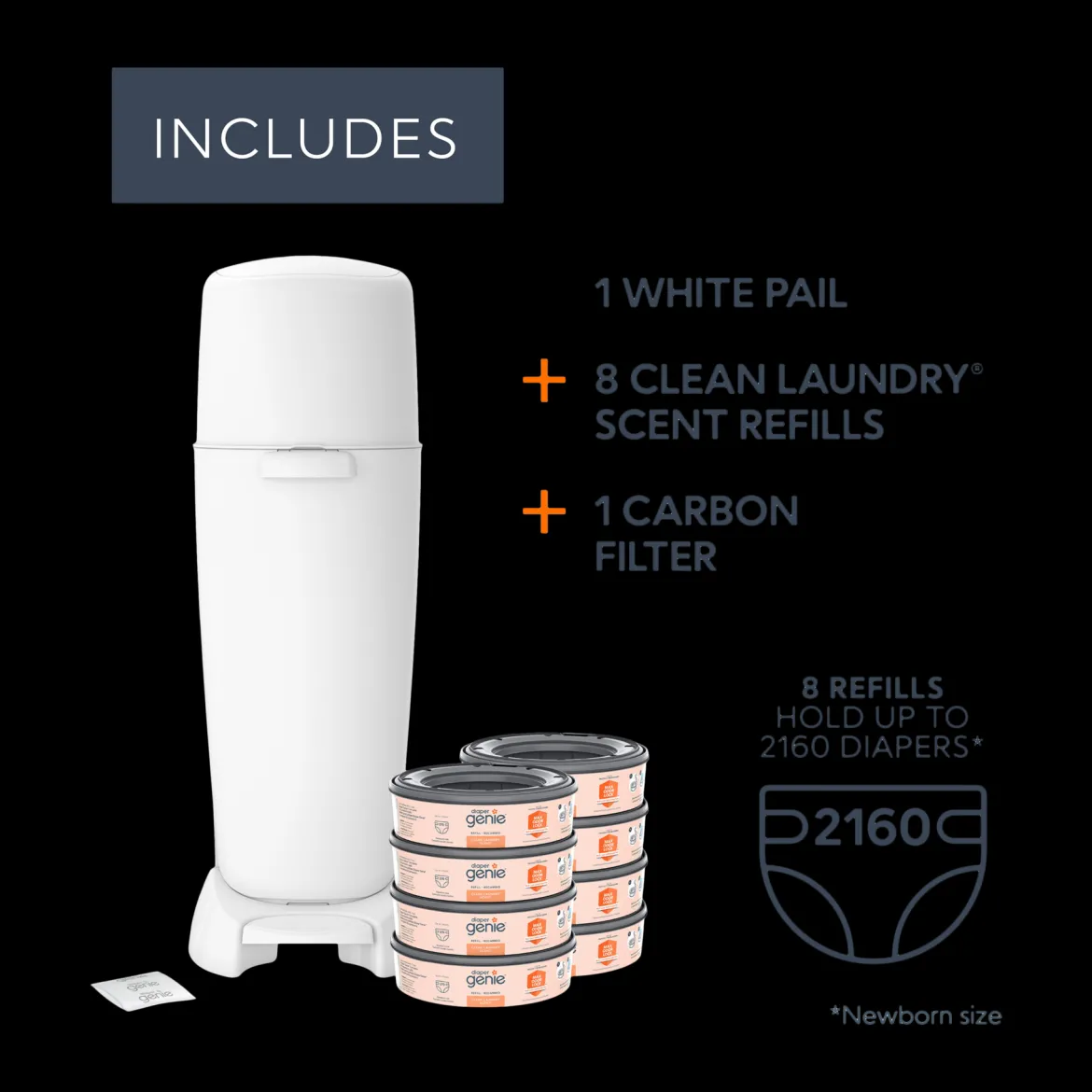 Complete Diaper Pail Registry Gift Set with 8 Refill Bags