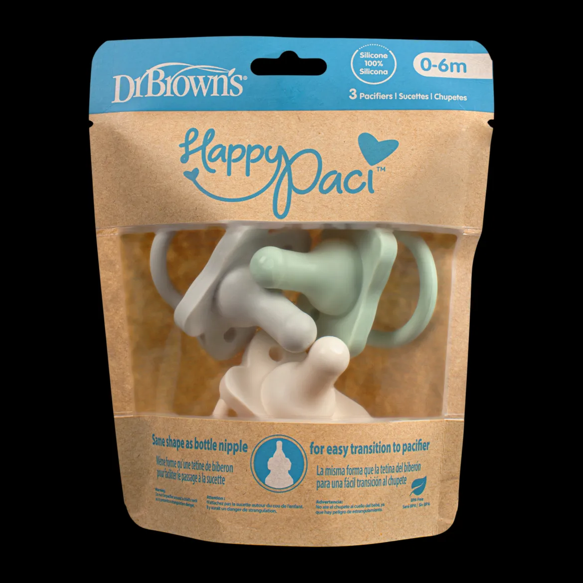 HappyPaci One-Piece Silicone Pacifier (3 Pack)