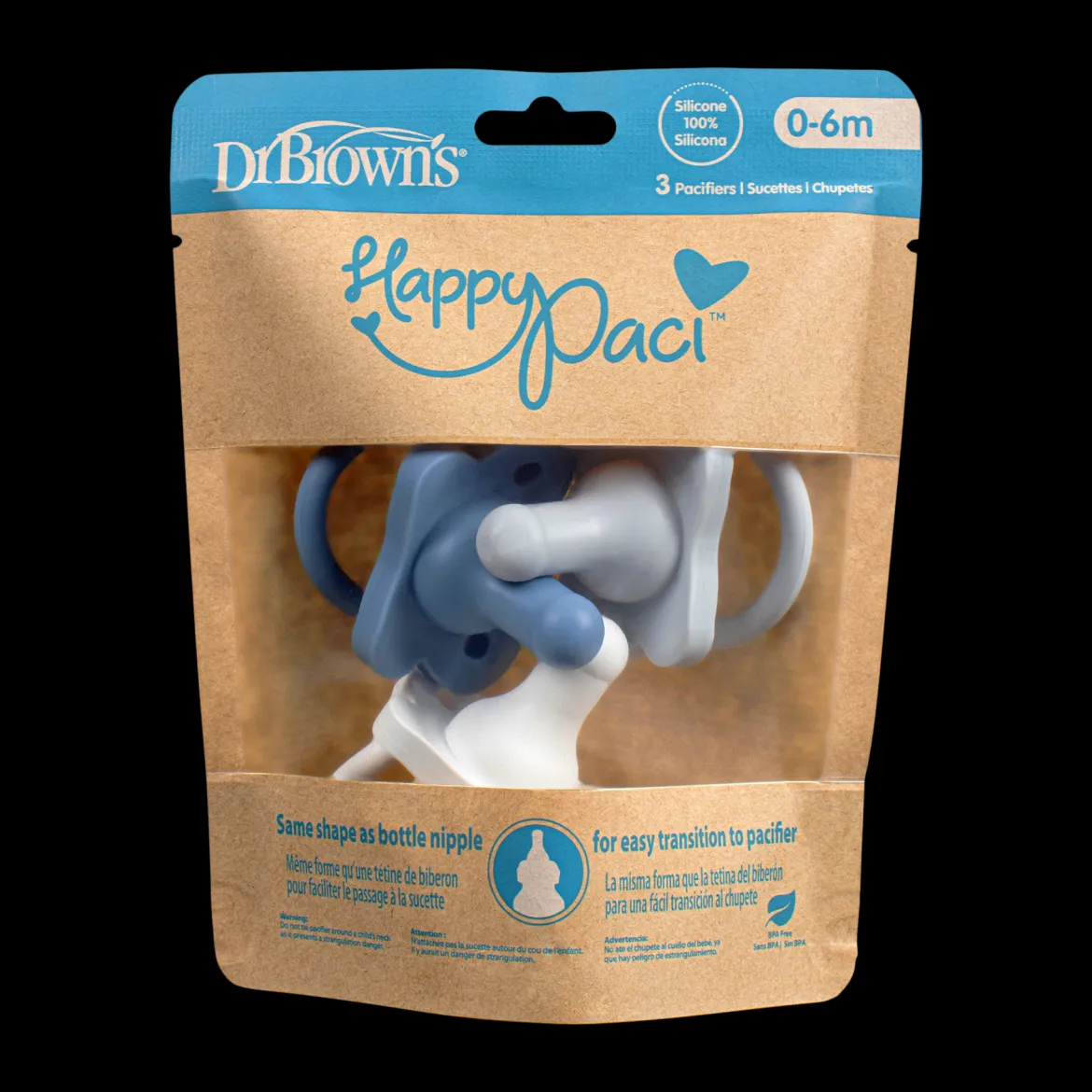 HappyPaci One-Piece Silicone Pacifier (3 Pack)