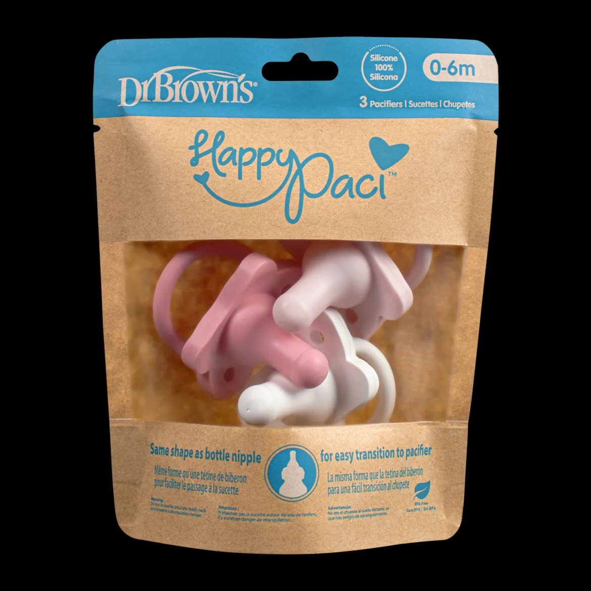 HappyPaci One-Piece Silicone Pacifier (3 Pack)