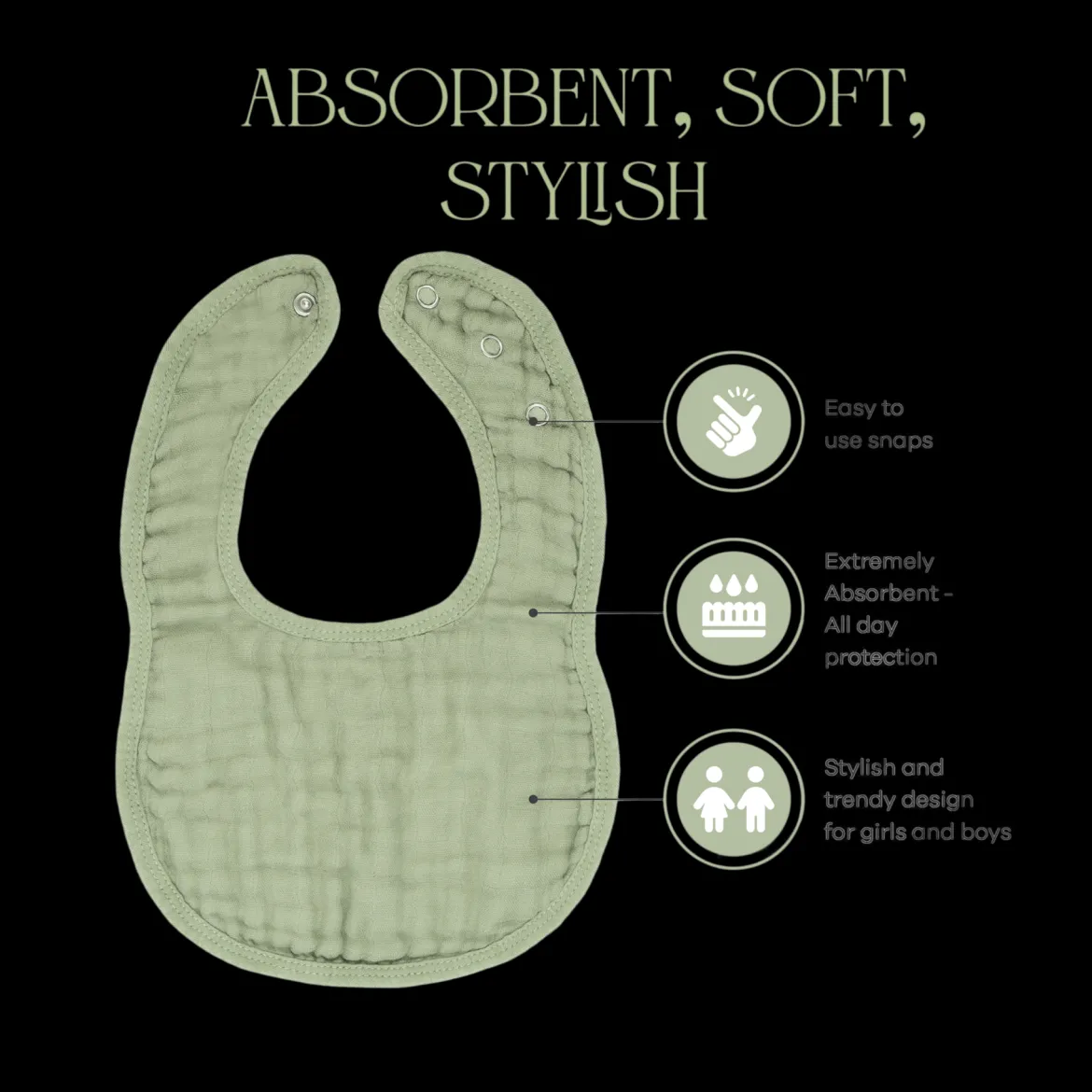 Muslin Bibs with Adjustable Snaps (4 Pack)