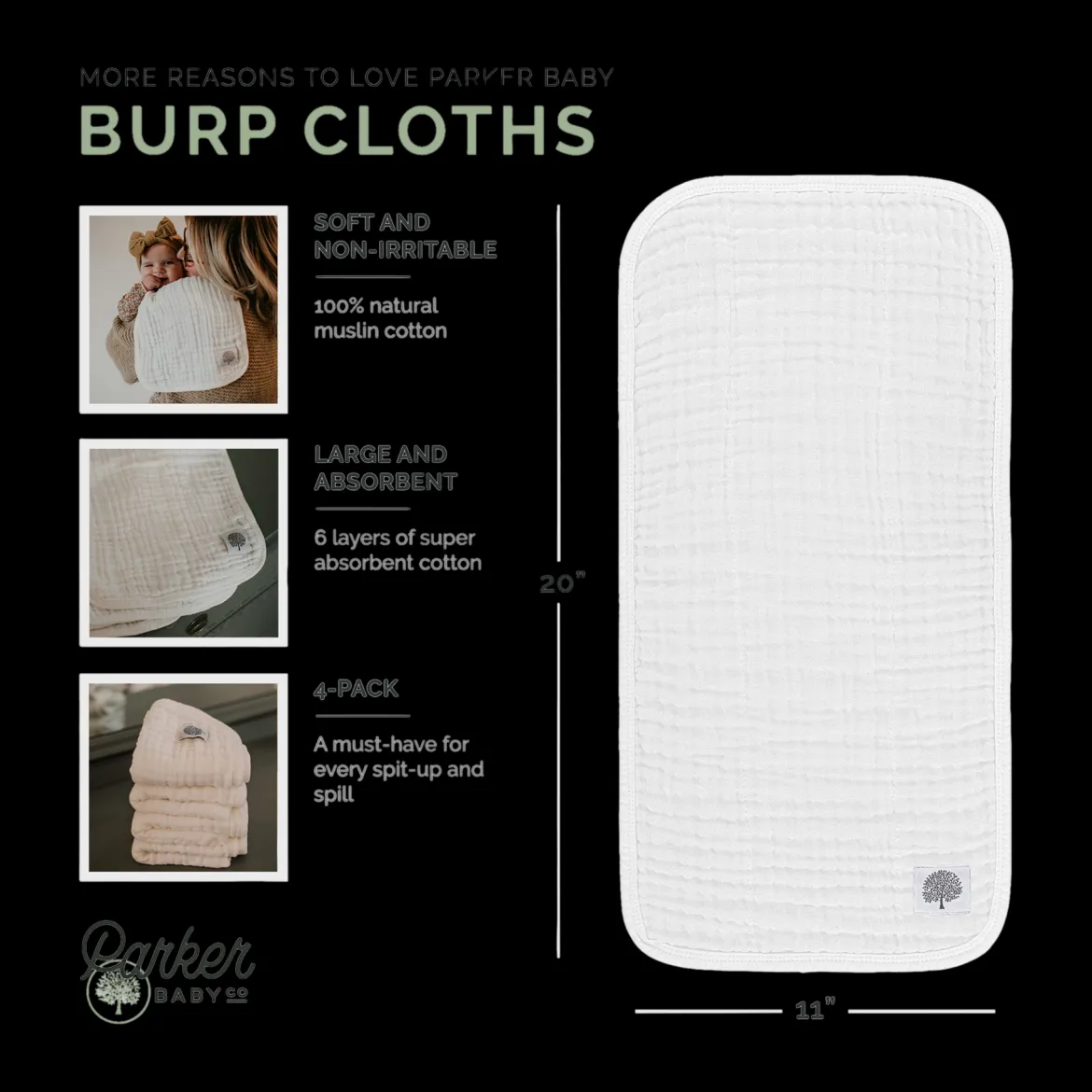 Muslin Cotton Burp Cloths (4-Pack)