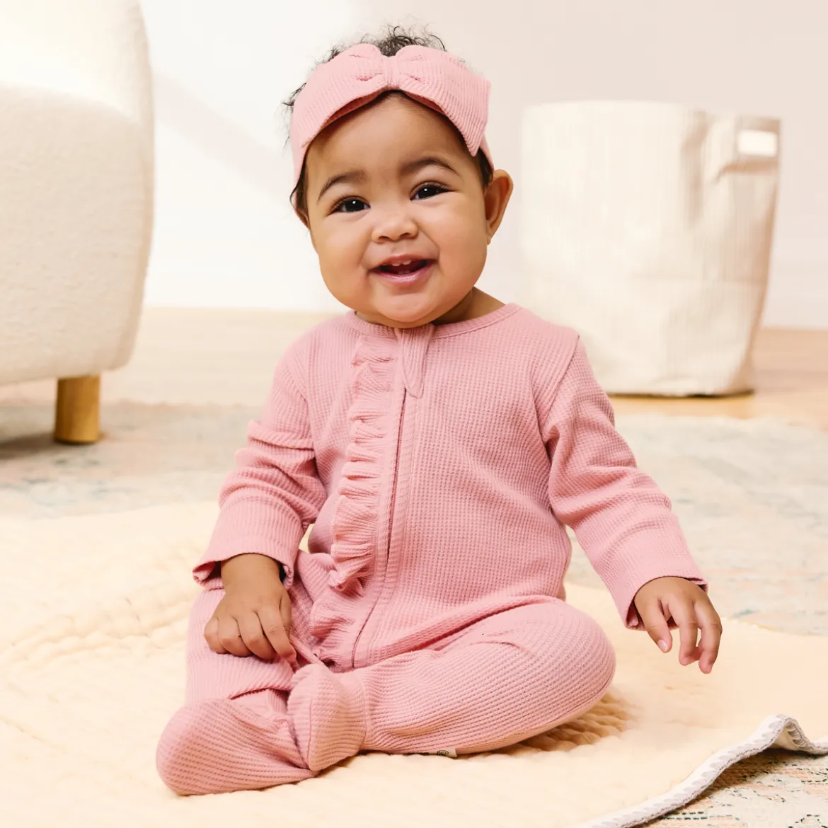 Organic Cotton Ruffle Waffle Footie