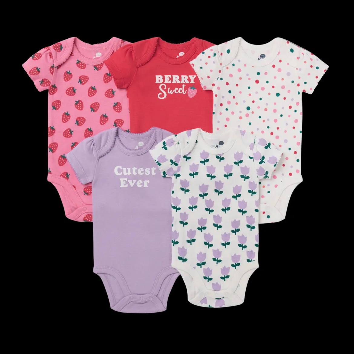 Organic Cotton Short-Sleeve Printed Bodysuit (5 Pack)