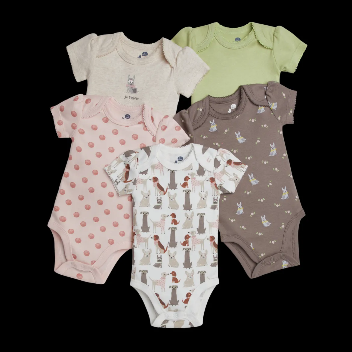 Organic Cotton Short-Sleeve Printed Bodysuit (5 Pack)