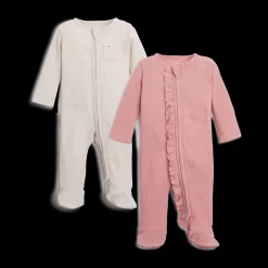 Organic Waffle Ruffle Zipper Footie (2 Pack)