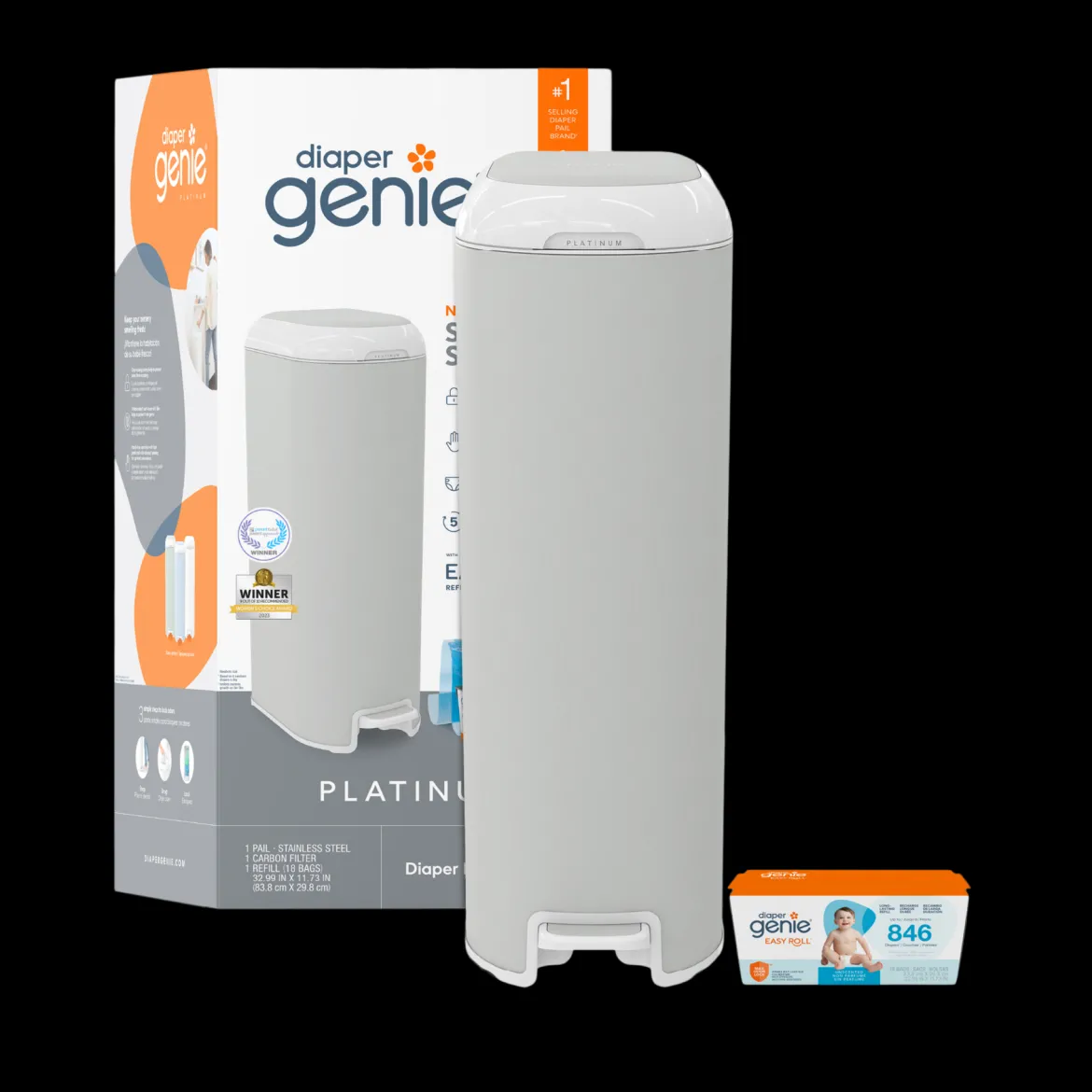 Platinum Stainless Steel Diaper Pail with Easy Roll Refill Bags