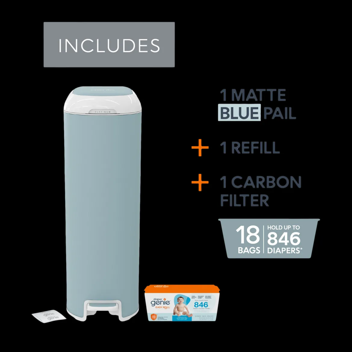 Platinum Stainless Steel Diaper Pail with Easy Roll Refill Bags