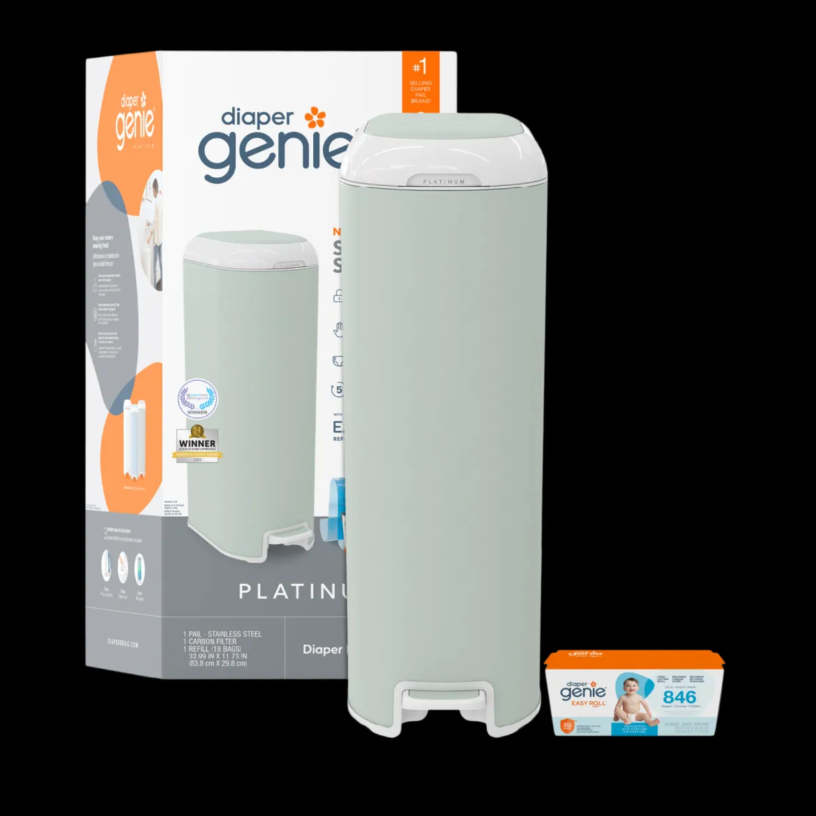 Platinum Stainless Steel Diaper Pail with Easy Roll Refill Bags