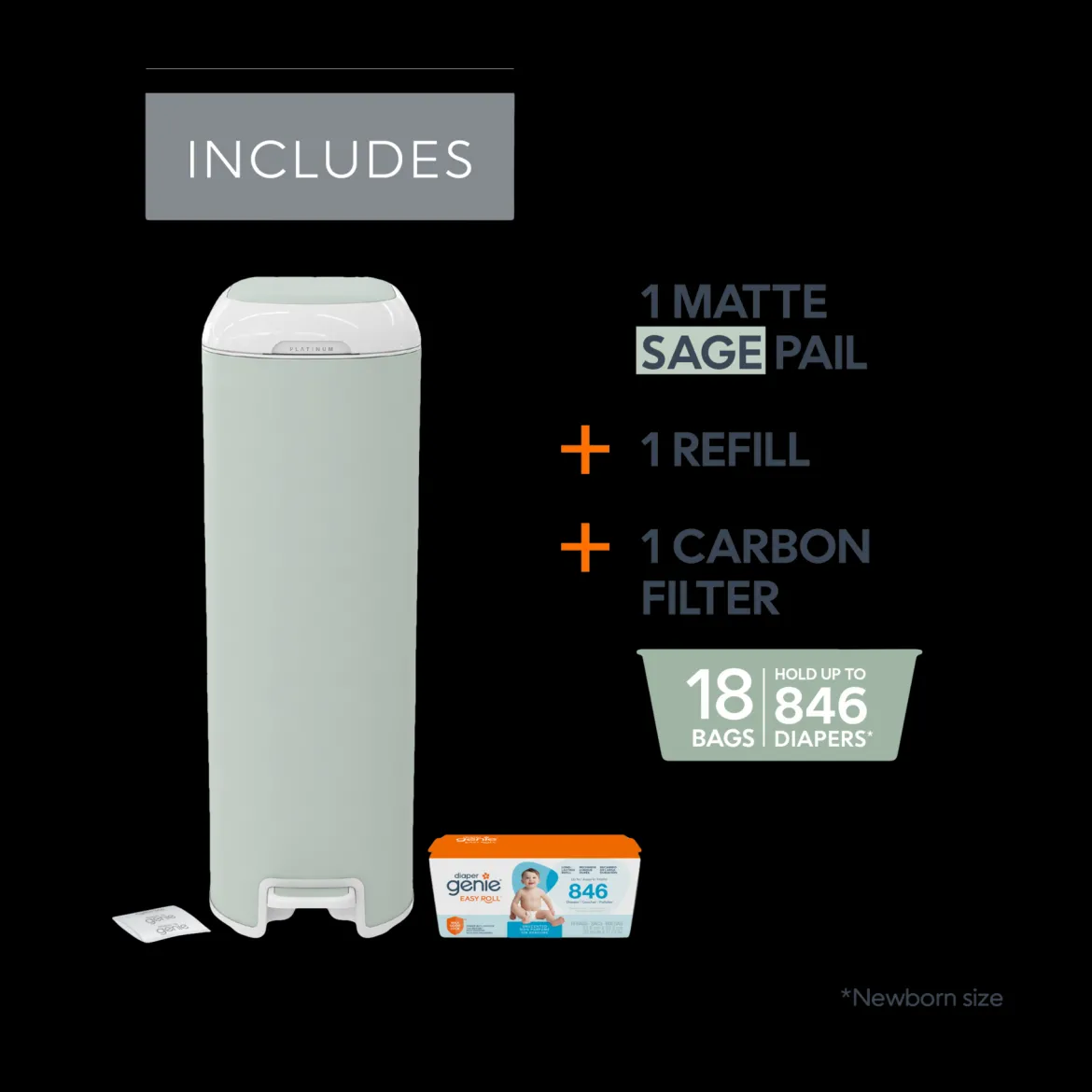 Platinum Stainless Steel Diaper Pail with Easy Roll Refill Bags