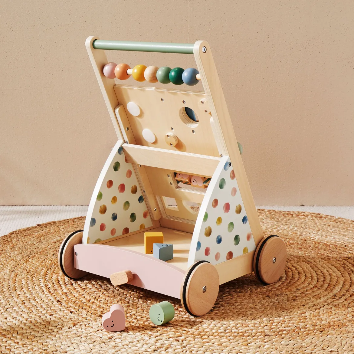 Versatile Natural Wooden Baby Walker